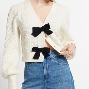 Express: V-Neck Bow Button Front Cardigan XL